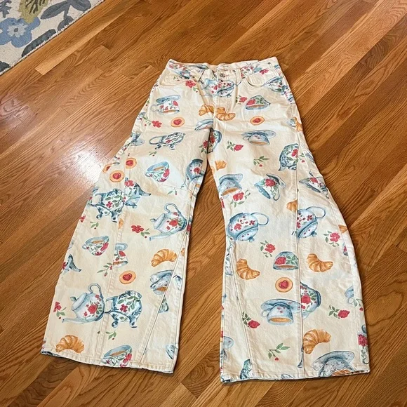 We The Free Eden Printed Wide Leg Slouchy Flare Jeans Size 28 NWT - Picture 6 of 14